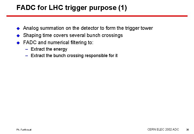 FADC for LHC trigger purpose (1) u u u Analog summation on the detector