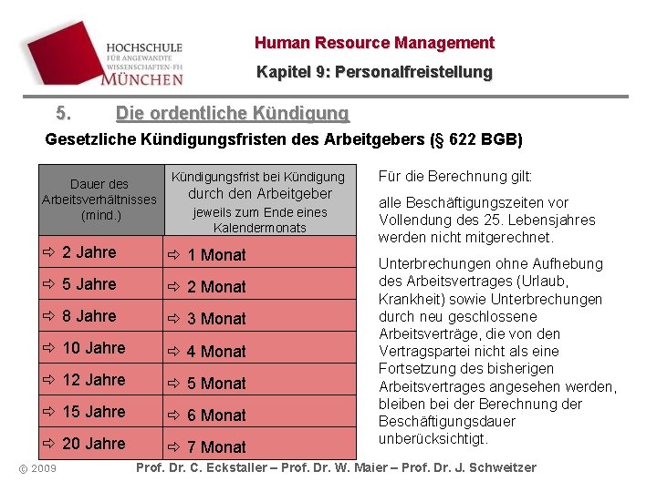 Human Resource Management Kapitel 9: Personalfreistellung 5. Die ordentliche Kündigung Gesetzliche Kündigungsfristen des Arbeitgebers Human Resource Management Kapitel 9: Personalfreistellung 5. Die ordentliche Kündigung Gesetzliche Kündigungsfristen des Arbeitgebers