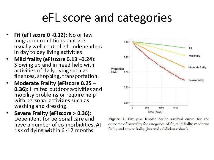 e. FL score and categories • Fit (e. FI score 0 -0. 12): No