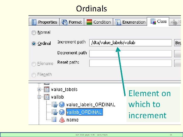 Ordinals Element on which to increment SGF 2010 paper 030 - Larry Hoyle 23