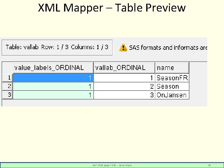 XML Mapper – Table Preview SGF 2010 paper 030 - Larry Hoyle 26 