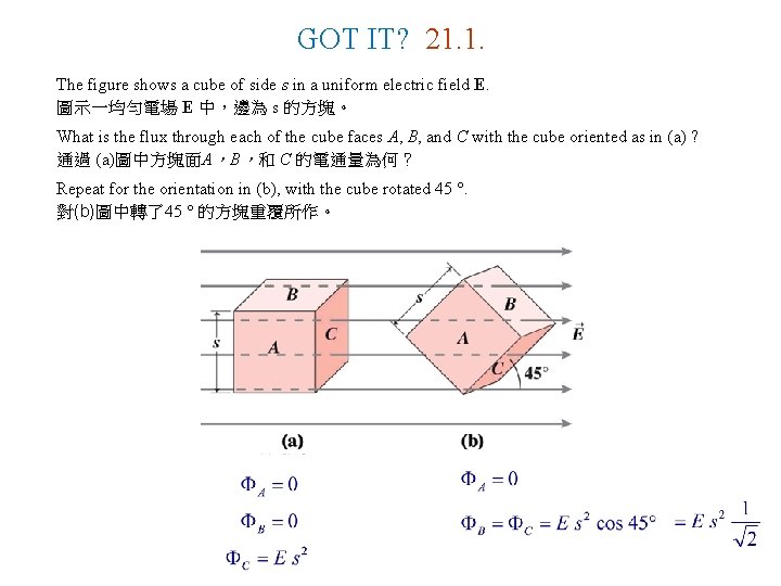 GOT IT? 21. 1. The figure shows a cube of side s in a