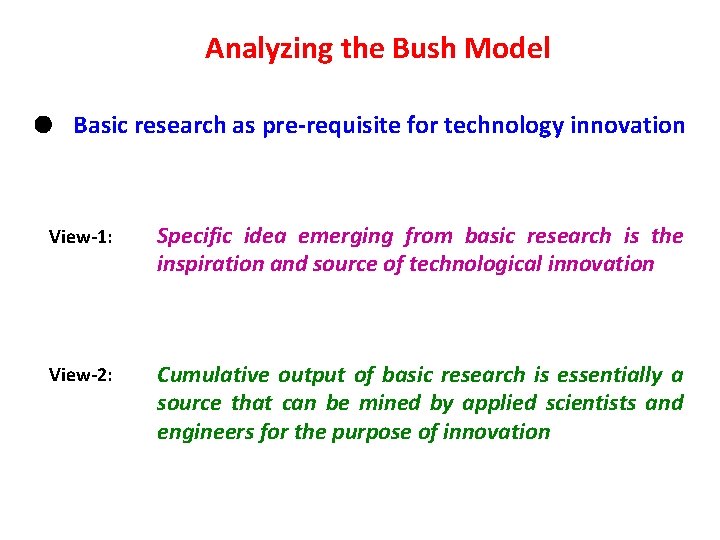 Analyzing the Bush Model Basic research as pre-requisite for technology innovation View-1: Specific idea