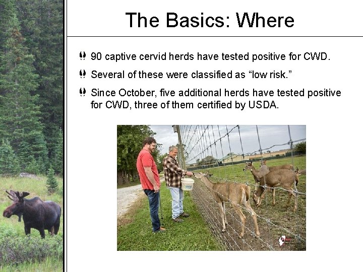 The Basics: Where 90 captive cervid herds have tested positive for CWD. Several of The Basics: Where 90 captive cervid herds have tested positive for CWD. Several of