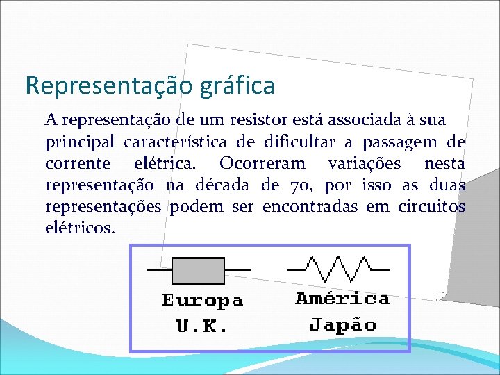 Representação gráfica A representação de um resistor está associada à sua principal característica de