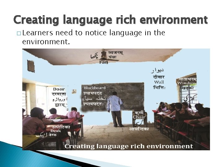 Creating language rich environment � Learners need to notice language in the environment. Creating language rich environment � Learners need to notice language in the environment.