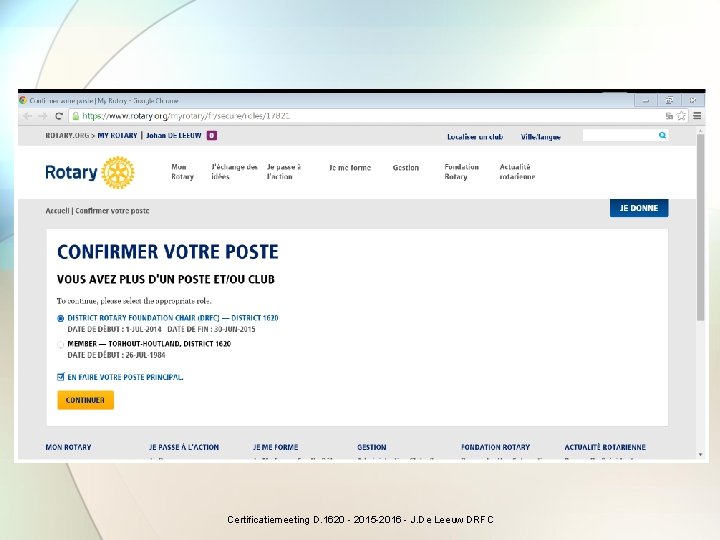 Certificatiemeeting D. 1620 - 2015 -2016 - J. De Leeuw DRFC 