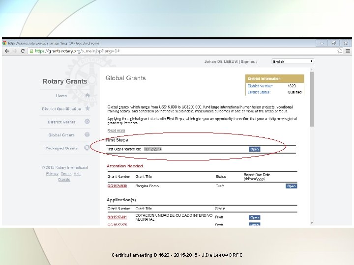 Certificatiemeeting D. 1620 - 2015 -2016 - J. De Leeuw DRFC 