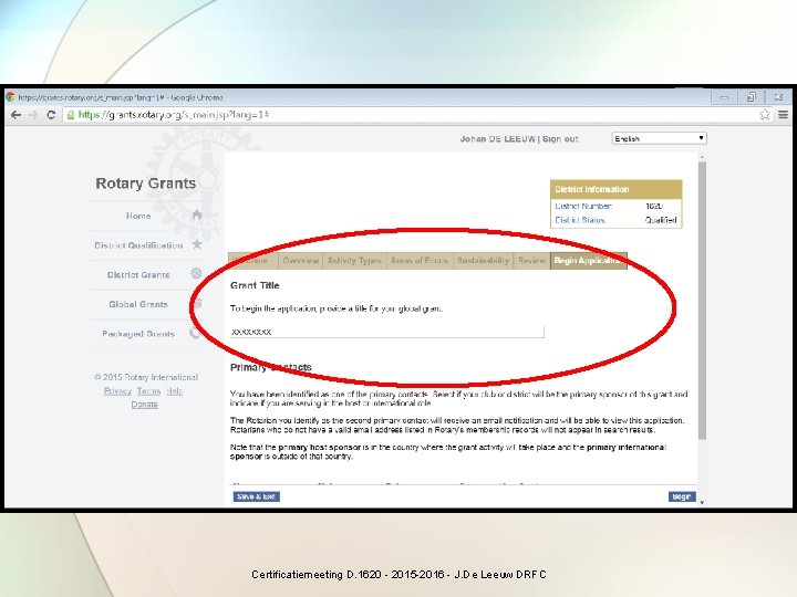 Certificatiemeeting D. 1620 - 2015 -2016 - J. De Leeuw DRFC 