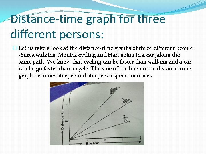 Distance-time graph for three different persons: � Let us take a look at the