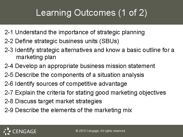 Learning Outcomes (1 of 2) 2 -1 Understand the importance of strategic planning 2