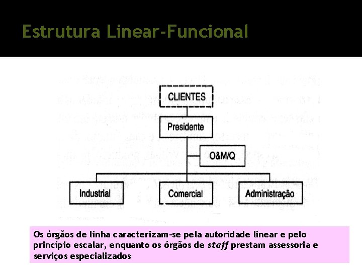 Estrutura Linear-Funcional Os órgãos de linha caracterizam-se pela autoridade linear e pelo princípio escalar, Estrutura Linear-Funcional Os órgãos de linha caracterizam-se pela autoridade linear e pelo princípio escalar,