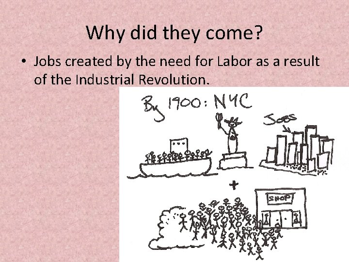 Why did they come? • Jobs created by the need for Labor as a