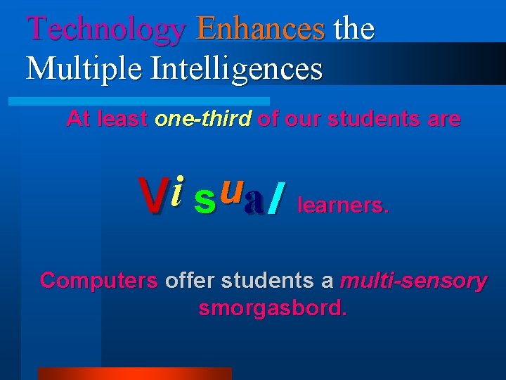 Technology Enhances the Multiple Intelligences At least one-third of our students are u i Technology Enhances the Multiple Intelligences At least one-third of our students are u i