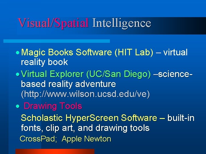 Visual/Spatial Intelligence · Magic Books Software (HIT Lab) – virtual reality book · Virtual Visual/Spatial Intelligence · Magic Books Software (HIT Lab) – virtual reality book · Virtual