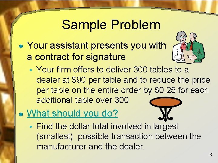 Sample Problem Your assistant presents you with a contract for signature • Your firm