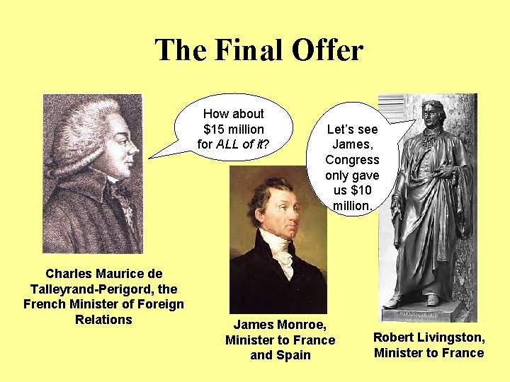 The Final Offer How about $15 million for ALL of it? Charles Maurice de