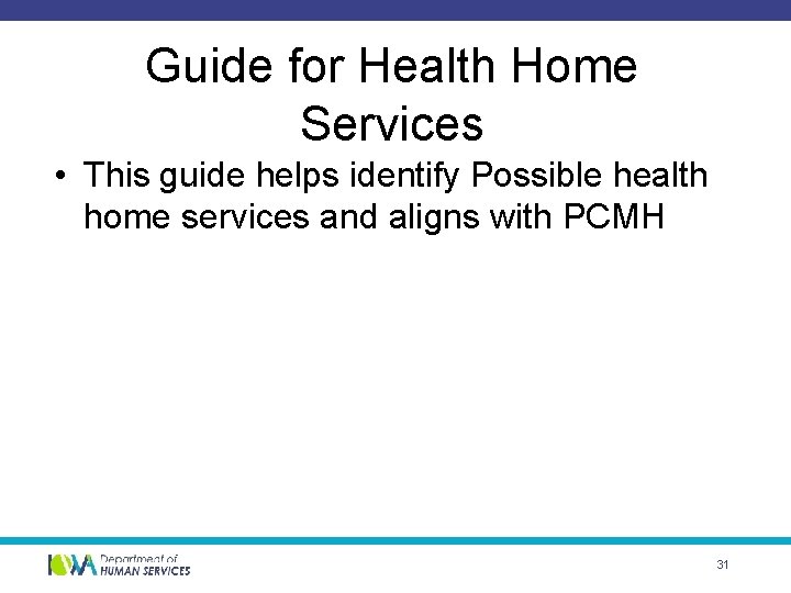 Guide for Health Home Services • This guide helps identify Possible health home services