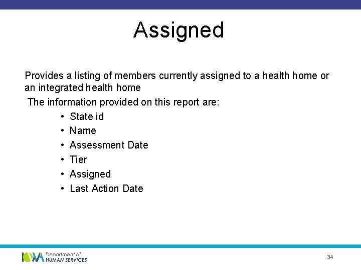 Assigned Provides a listing of members currently assigned to a health home or an