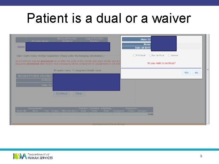 Patient is a dual or a waiver 9 