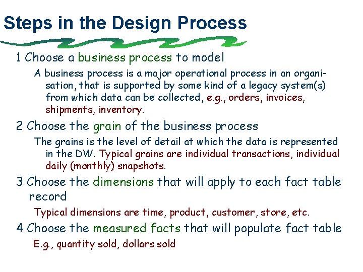 Steps in the Design Process 1 Choose a business process to model A business