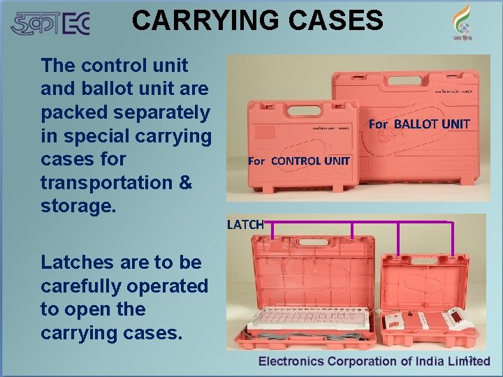CARRYING CASES The control unit and ballot unit are packed separately in special carrying