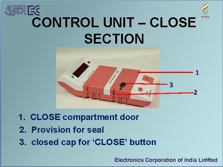 CONTROL UNIT – CLOSE SECTION 1 3 2 1. CLOSE compartment door 2. Provision