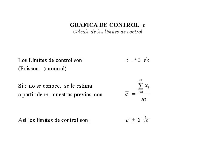 GRAFICA DE CONTROL c Cálculo de los límites de control Los Límites de control GRAFICA DE CONTROL c Cálculo de los límites de control Los Límites de control