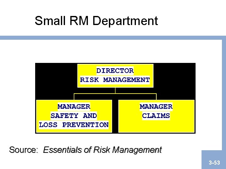 Small RM Department Source: Essentials of Risk Management 3 -53 Small RM Department Source: Essentials of Risk Management 3 -53
