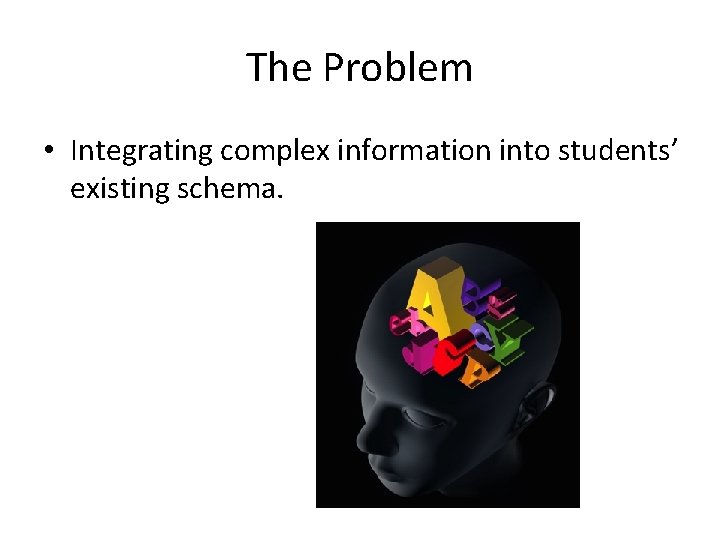 The Problem • Integrating complex information into students’ existing schema. 