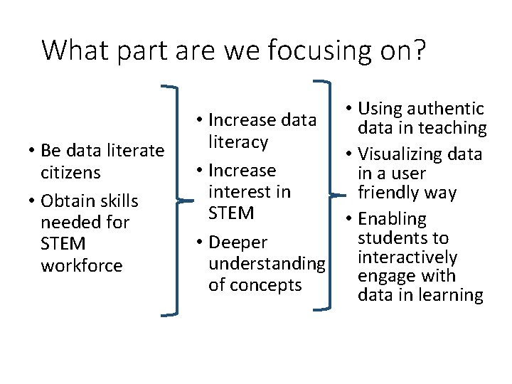 What part are we focusing on? • Be data literate citizens • Obtain skills