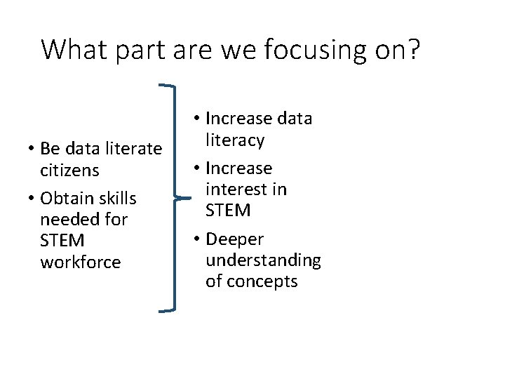 What part are we focusing on? • Be data literate citizens • Obtain skills