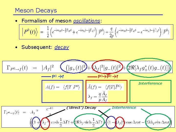 Meson Decays • Formalism of meson oscillations: • Subsequent: decay P 0 f Interference