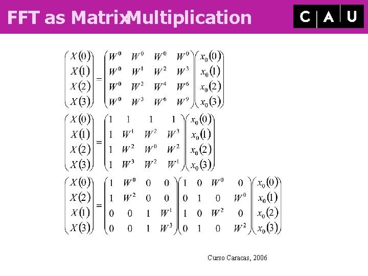 FFT as Matrix. Multiplication Curso Caracas, 2006 