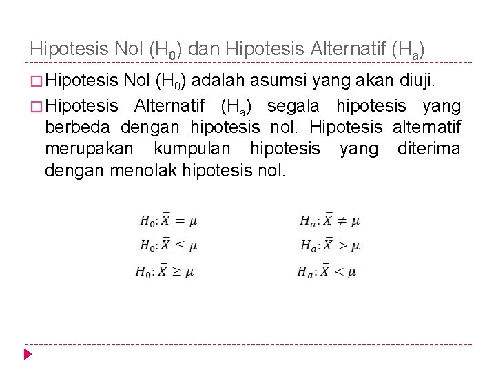 Hipotesis Nol (H 0) dan Hipotesis Alternatif (Ha) � Hipotesis Nol (H 0) adalah Hipotesis Nol (H 0) dan Hipotesis Alternatif (Ha) � Hipotesis Nol (H 0) adalah