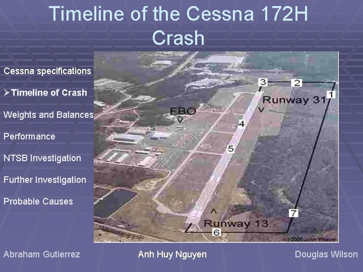Timeline of the Cessna 172 H Crash Cessna specifications ØTimeline of Crash Weights and Timeline of the Cessna 172 H Crash Cessna specifications ØTimeline of Crash Weights and