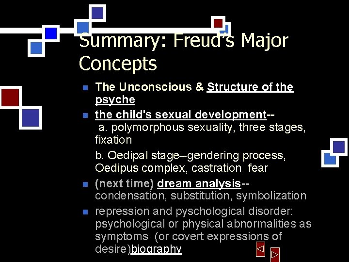 Summary: Freud’s Major Concepts The Unconscious & Structure of the psyche n the child's