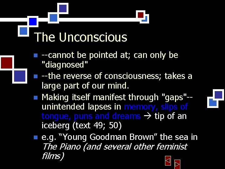 The Unconscious n n --cannot be pointed at; can only be "diagnosed" --the reverse