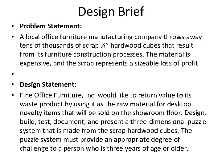 Intro to Engineering Design Puzzle Challenge Learning Objectives
