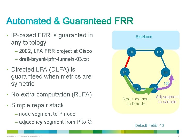  • IP-based FRR is guaranted in Backbone any topology – 2002, LFA FRR