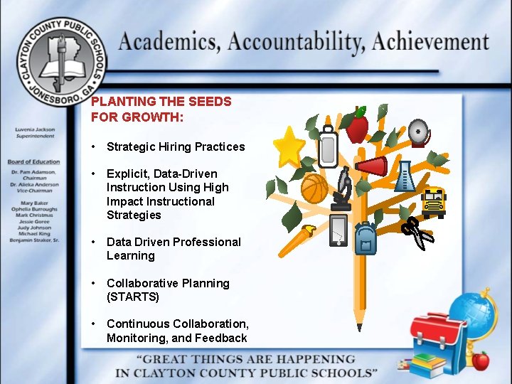 PLANTING THE SEEDS FOR GROWTH: • Strategic Hiring Practices • Explicit, Data-Driven Instruction Using