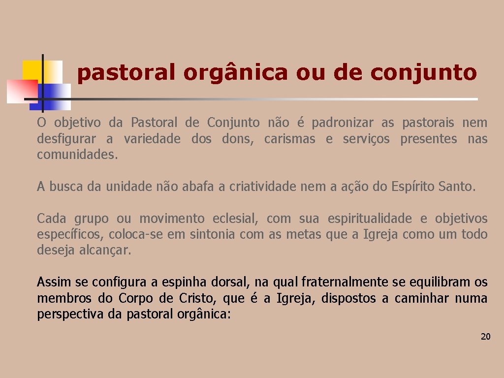 pastoral orgânica ou de conjunto O objetivo da Pastoral de Conjunto não é padronizar pastoral orgânica ou de conjunto O objetivo da Pastoral de Conjunto não é padronizar