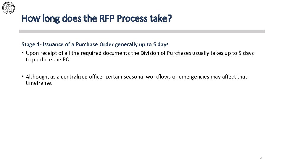How long does the RFP Process take? Stage 4 - Issuance of a Purchase