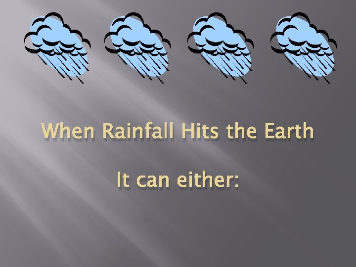 When Rainfall Hits the Earth It can either: 