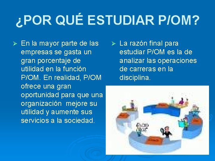 ¿POR QUÉ ESTUDIAR P/OM? Ø En la mayor parte de las empresas se gasta