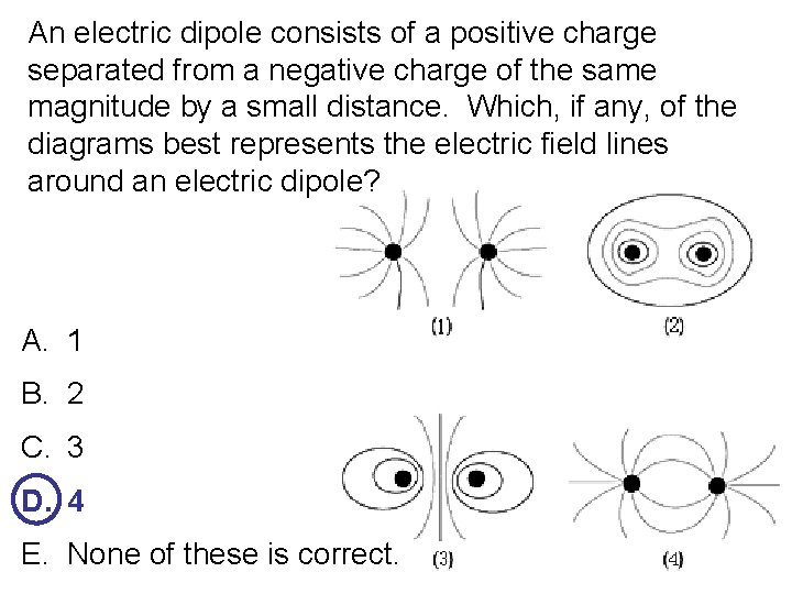 An electric dipole consists of a positive charge separated from a negative charge of
