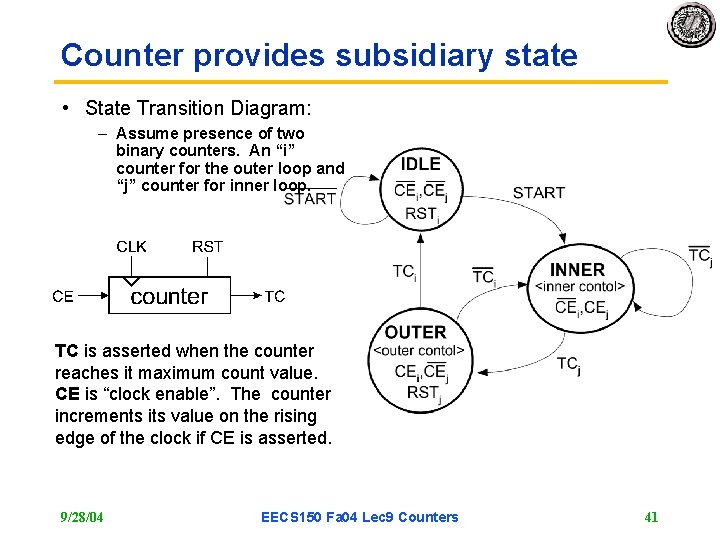 Counter provides subsidiary state • State Transition Diagram: – Assume presence of two binary Counter provides subsidiary state • State Transition Diagram: – Assume presence of two binary