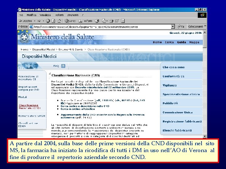 A partire dal 2004, sulla base delle prime versioni della CND disponibili nel sito