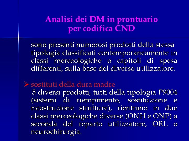 Analisi dei DM in prontuario per codifica CND sono presenti numerosi prodotti della stessa