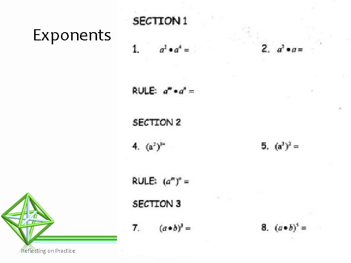 Exponents Reflecting on Practice Park City Mathematics Institute 8 